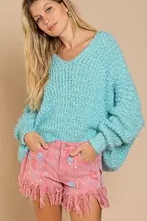 versatile v-neck pullover sweater in baby aqua