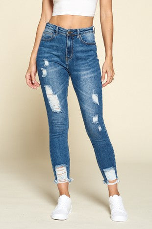 high waisted distressed jeans for women