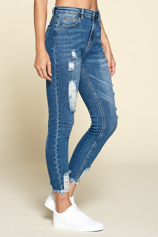 high waisted distressed jeans for women