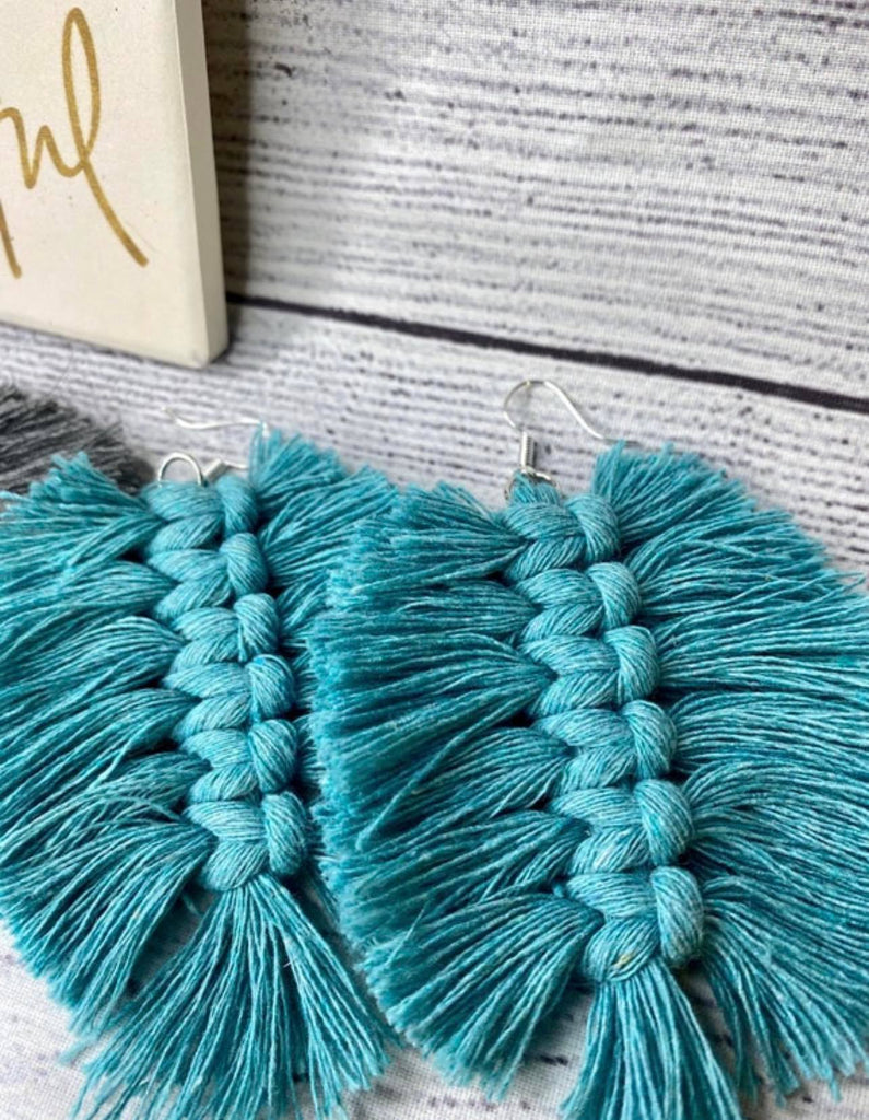 turquoise fringe unique handmade earrings