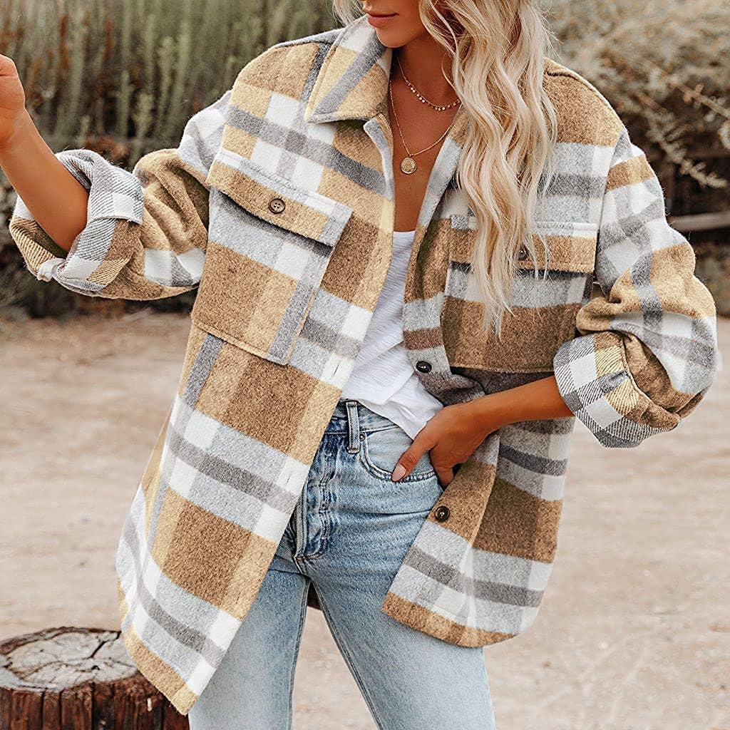 brown and gray shacket womens cute oversized flannel